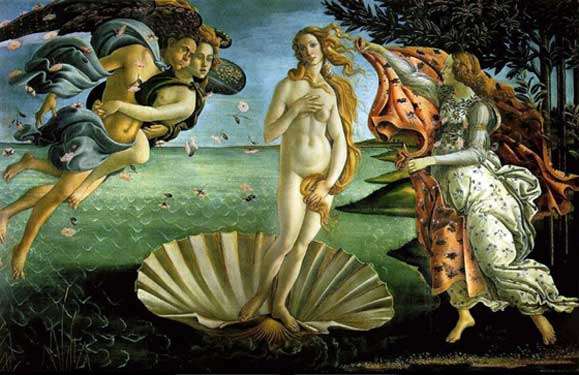 Artwork depicting Aphrodite's birth from sea foam.