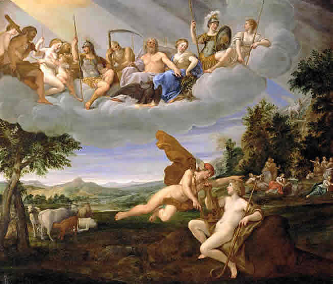 An artwork depicting Hermes as a child or his encounter with Apollo.