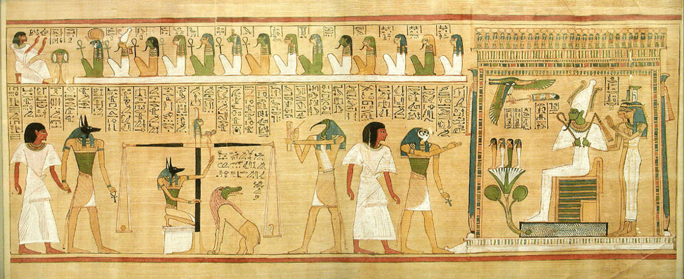 Ancient Egyptian art showing the "Weighing of the Heart" ritual.
