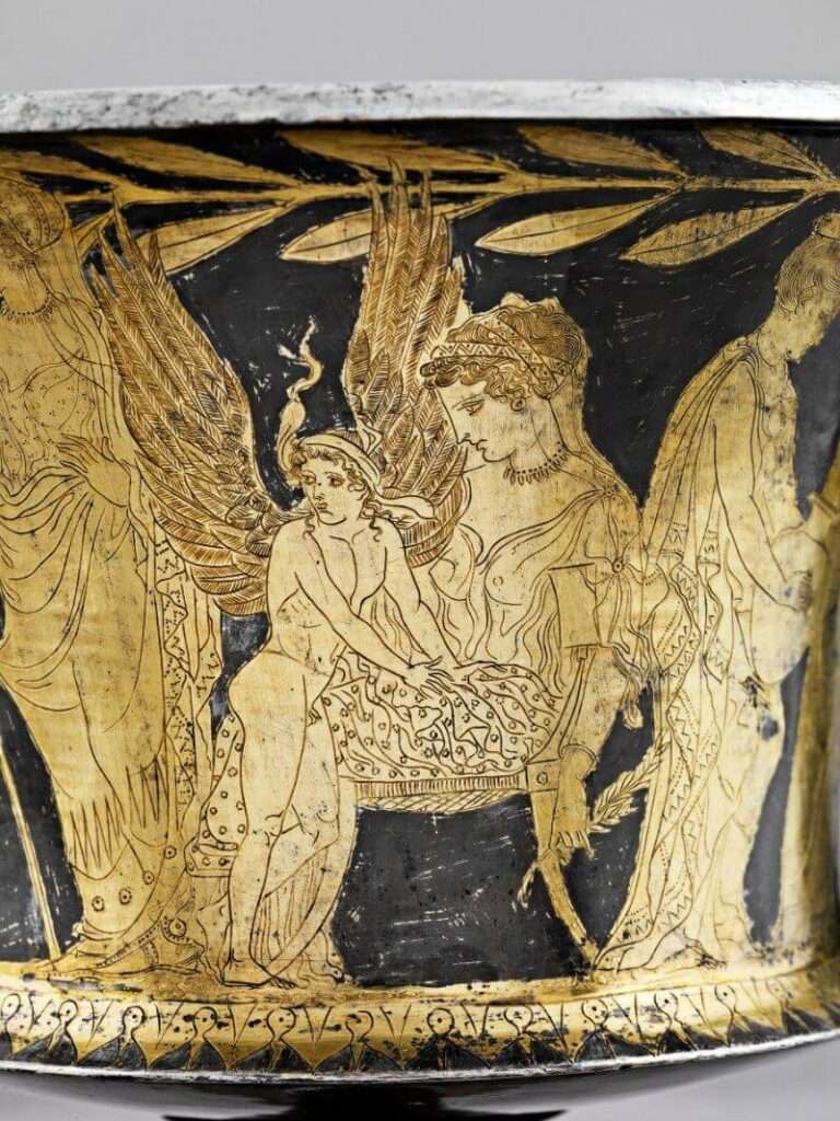 Artworks or relics showcasing Aphrodite with other deities 