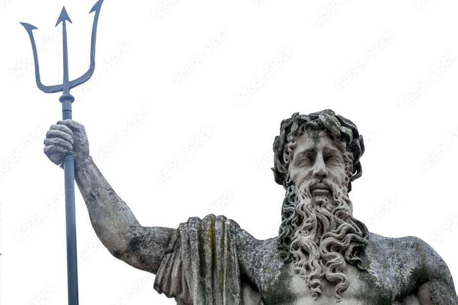 Close-up of Poseidon's trident from an ancient statue.
