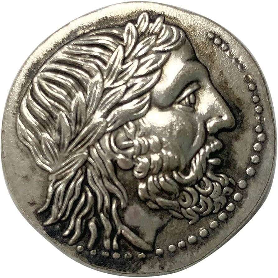 Ancient Greek Coin with Zeus Imagery