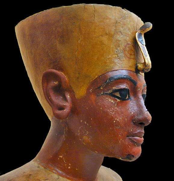 A portrait or bust of Tutankhamun.