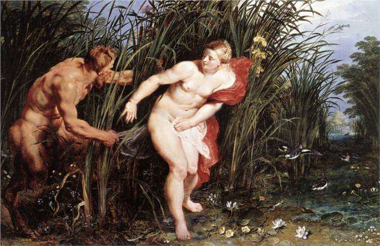 Artistic depictions of tales like Pan and Syrinx