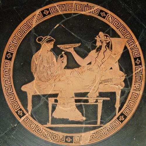 Ancient Greek pottery or artwork that depicts the myth of Persephone.