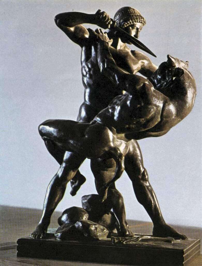 A captivating artistic depiction of Theseus slaying the Minotaur