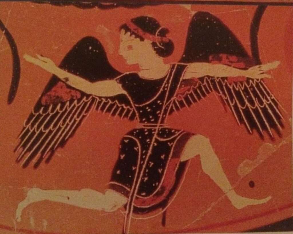 An artistic representation of Harpies as depicted in ancient Greek art.