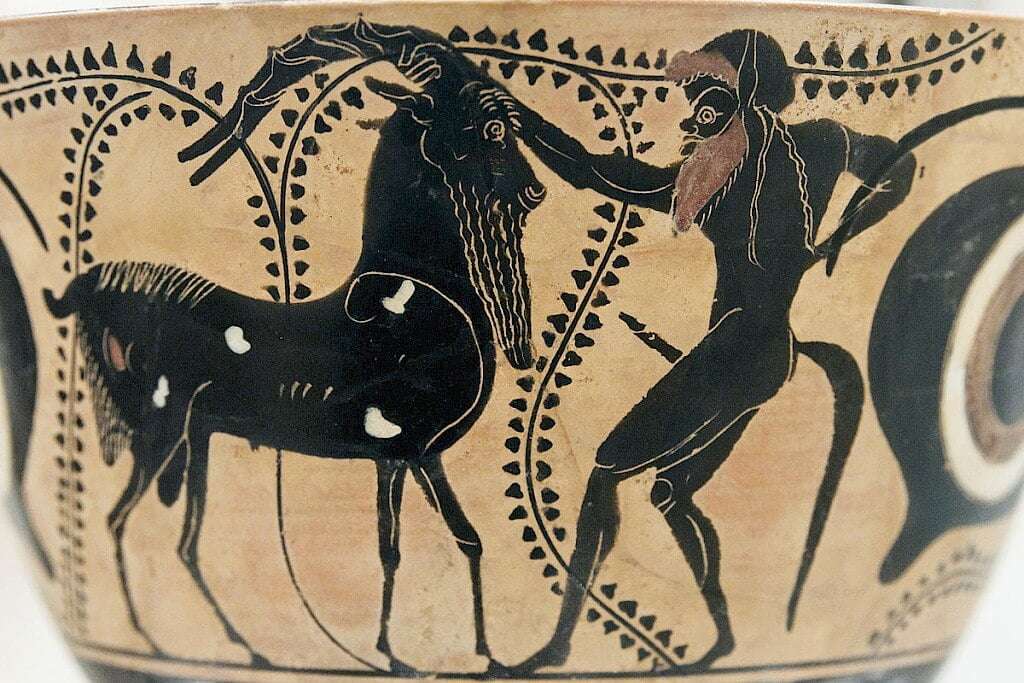 Ancient Greek pottery or artwork depicting Satyrs.