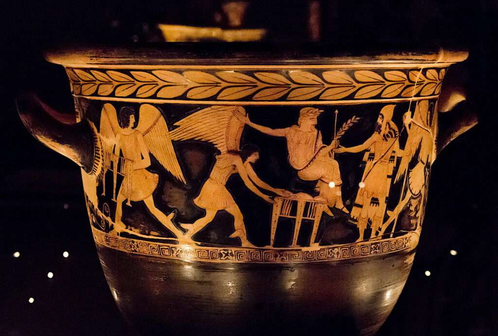 Ancient Greek pottery or sculptures depicting Harpies.