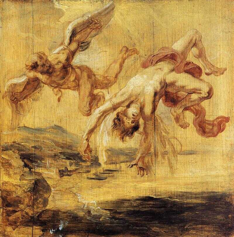 An artistic representation of Daedalus and Icarus