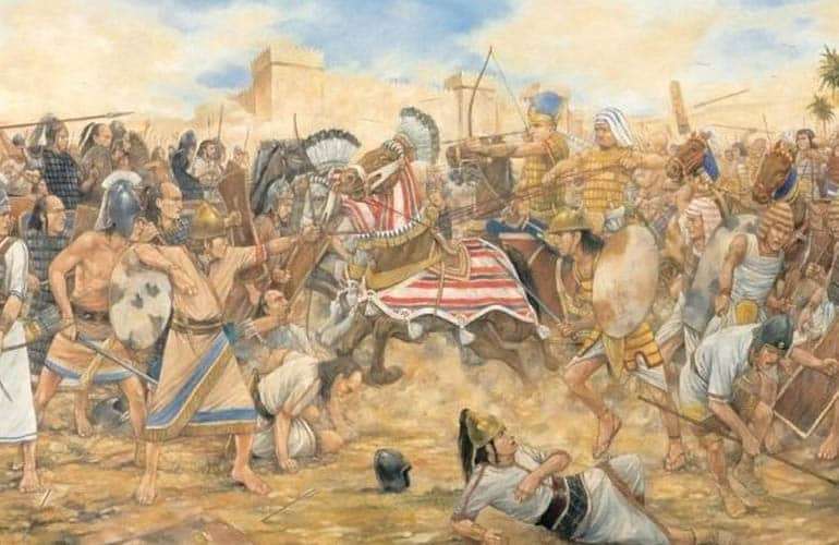 A battle scene depicting the Battle of Megiddo