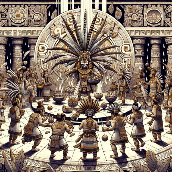 Illustration of an Aztec ritual in honor of Tlaloc